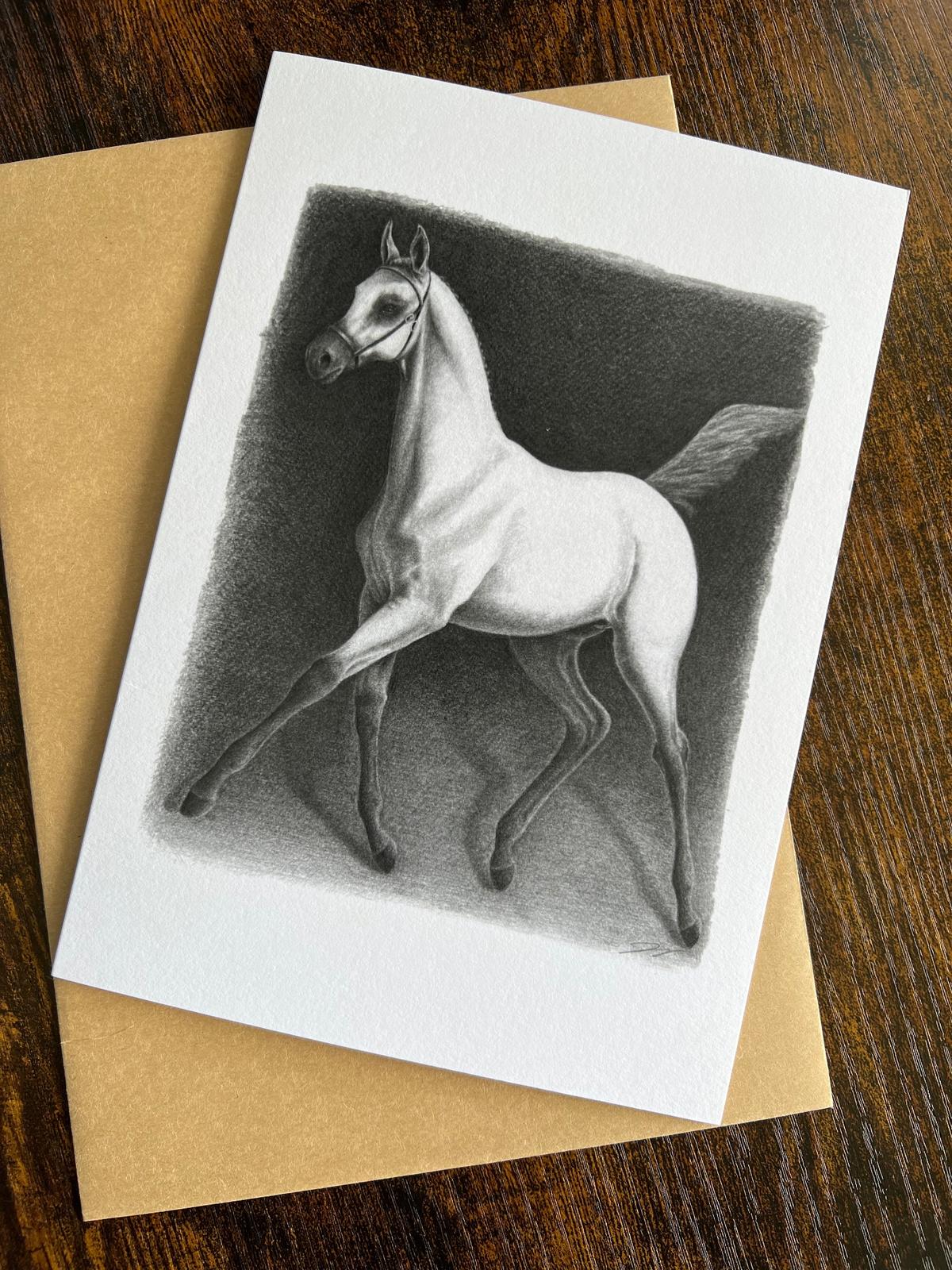 Trotting Horse Pencil Drawing - Art Card