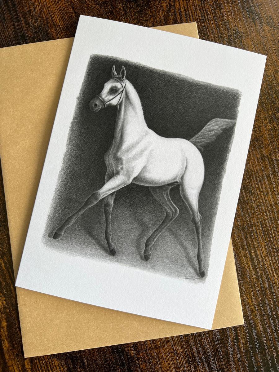Trotting Horse Pencil Drawing - Art Card