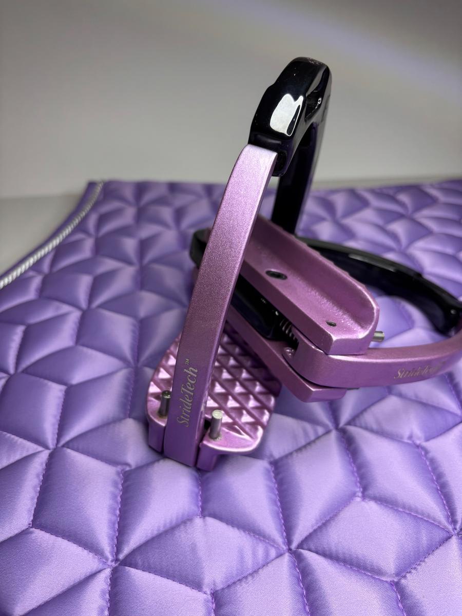Matching LAVENDER PURPLE set! Violet saddle pad quick release safety irons - matchy set gift idea GP saddle pad BRAND NEW satin