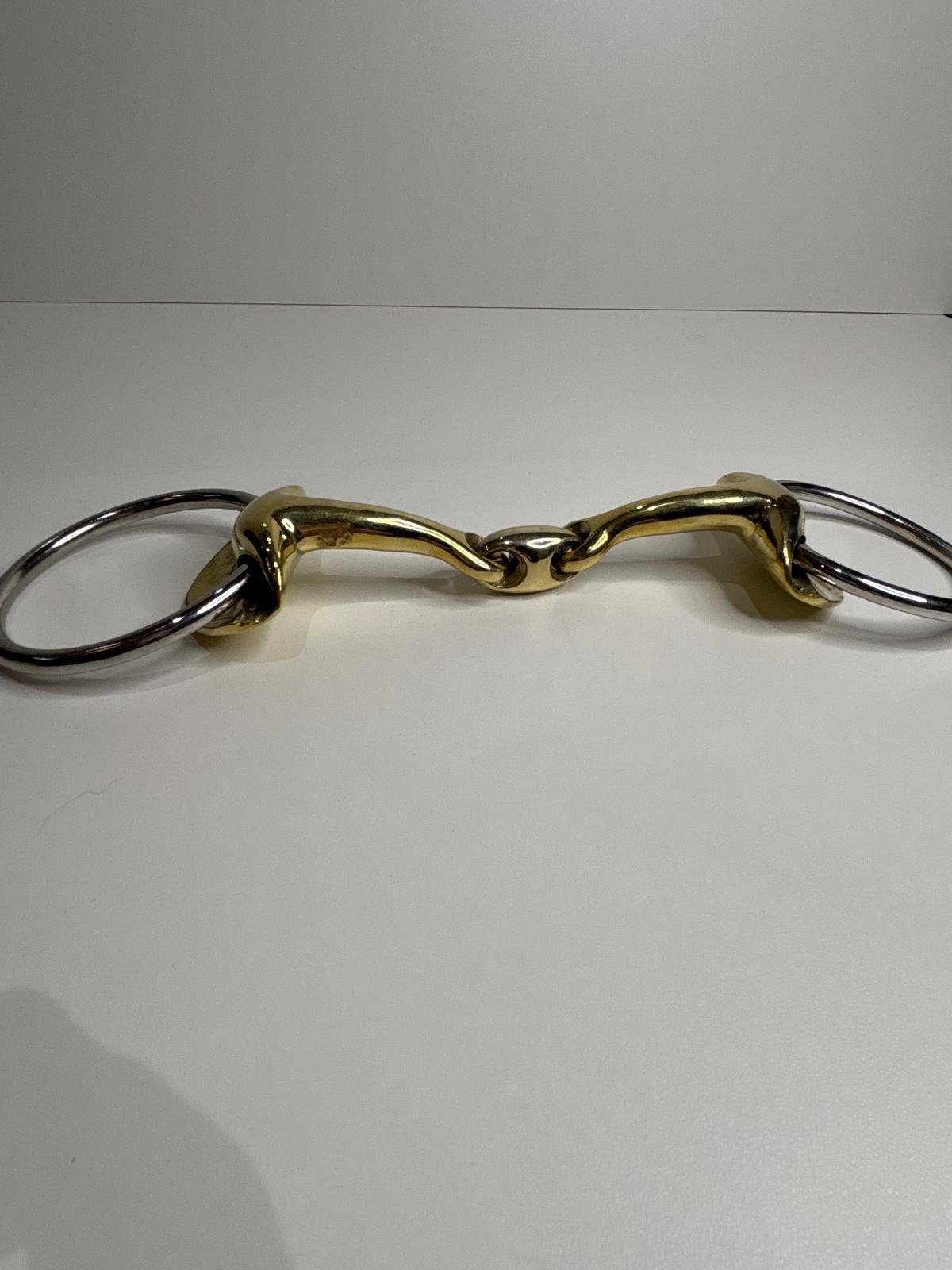 Loose ring anatomical horse bit gold snaffle 5” NoPinch wings German silver 5.5" training bit